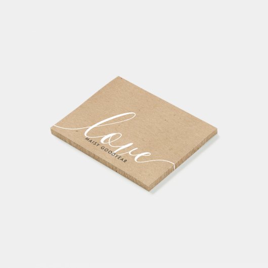 Rustic Kraft Script Liebe Personalisiert Name Post-it Klebezettel (angewinkelt)