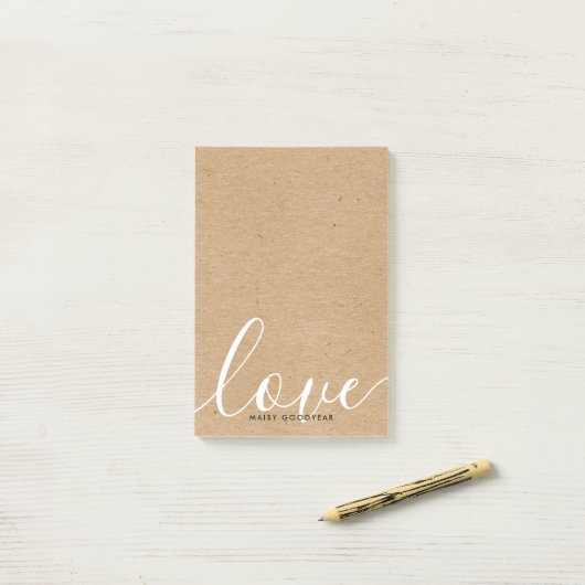 Rustic Kraft Script Liebe Personalisiert Name Post-it Klebezettel (Auf Schreibtisch)