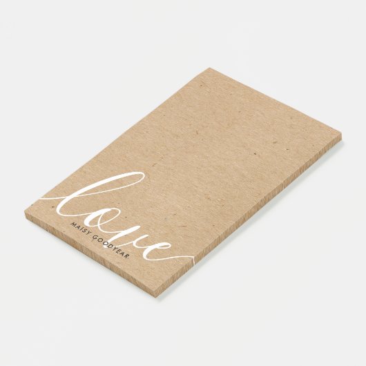 Rustic Kraft Script Liebe Personalisiert Name Post-it Klebezettel (angewinkelt)