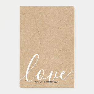 Rustic Kraft Script Liebe Personalisiert Name Post-it Klebezettel