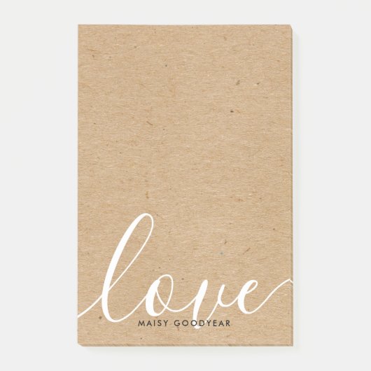 Rustic Kraft Script Liebe Personalisiert Name Post-it Klebezettel (Vorderseite)