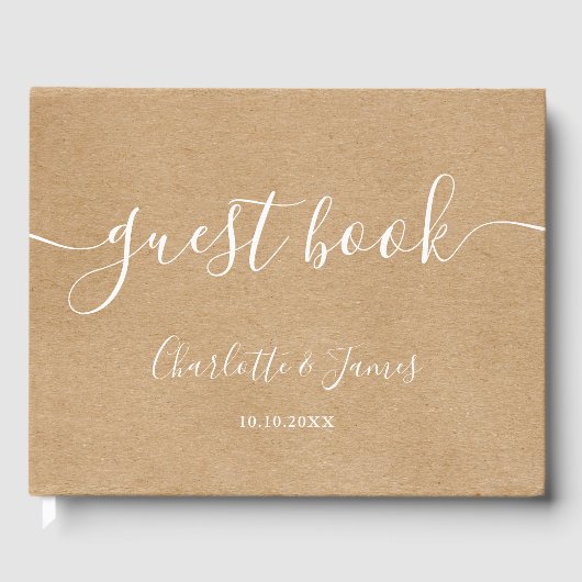 Rustic Kraft Signature Script Wedding Gästebuch (Vorderseite)