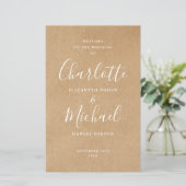 Rustic Kraft Signature Script Wedding Program (Stehend Vorderseite)