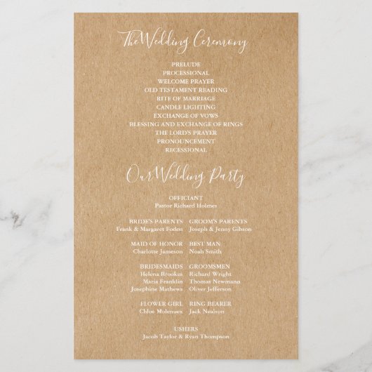 Rustic Kraft Signature Script Wedding Program (Rückseite)