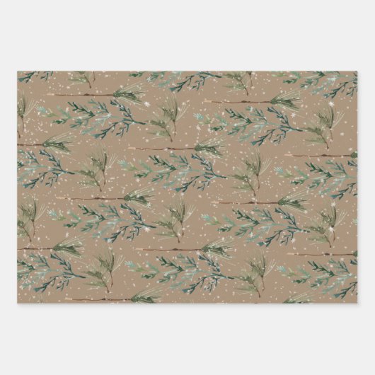 Rustic Kraft Silver Blue Spruce Winter Greenerie Geschenkpapier Set (Vorderseite 3)