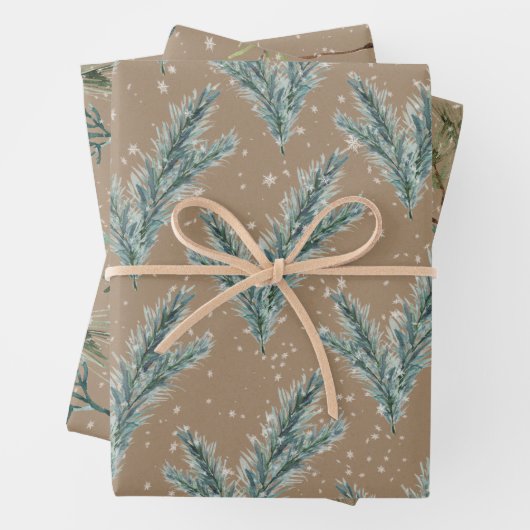 Rustic Kraft Silver Blue Spruce Winter Greenerie Geschenkpapier Set (Beispiel)