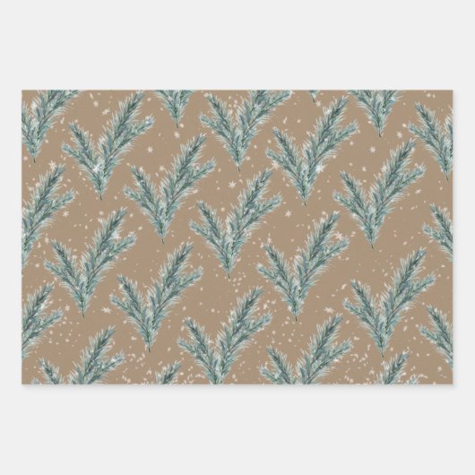 Rustic Kraft Silver Blue Spruce Winter Greenerie Geschenkpapier Set (Vorderseite)