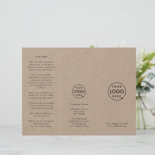 Rustic Kraft Simple Logo Trifold Broschüre (Stehend Vorderseite)