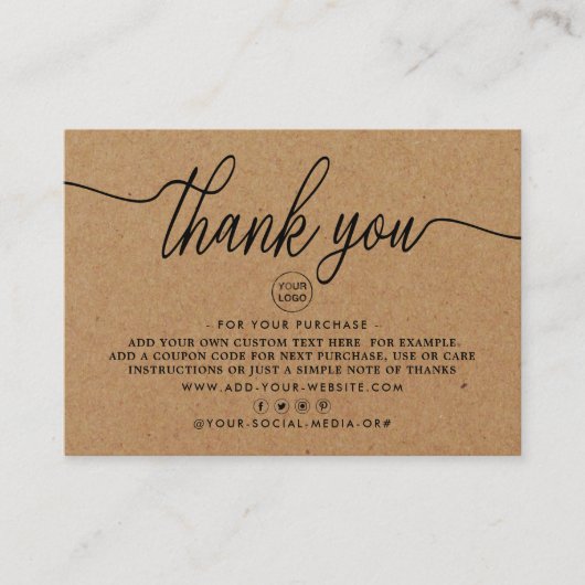 Rustic Kraft Simple Script Business Vielen Dank Begleitkarte (Vorderseite)