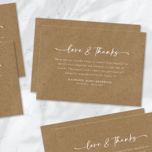 Rustic Kraft Simple Script Funeral Dankeskarte