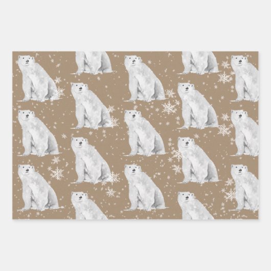 Rustic Kraft Snowy Winter Arctic Animals Matte Geschenkpapier Set (Vorderseite)