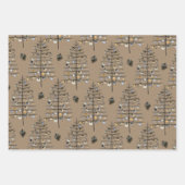 Rustic Kraft Sparse Black Christmas Tree Ornamente Geschenkpapier Set (Vorderseite 2)