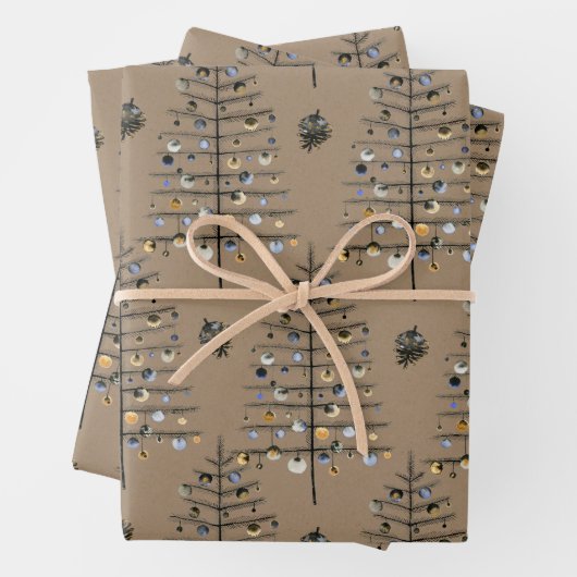 Rustic Kraft Sparse Black Christmas Tree Ornamente Geschenkpapier Set (Beispiel)