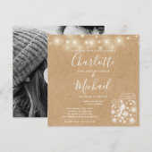 Rustic Kraft String Light Mason Jar Wedding Foto Einladung (Vorne/Hinten)