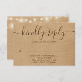 Rustic Kraft String Lights Floral Script RSVP Karte (Vorne/Hinten)