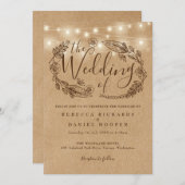 Rustic Kraft String Lights Floral Wedding Einladung (Vorne/Hinten)