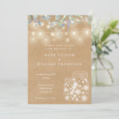 Rustic Kraft String Lights Mason Jar Wedding Einladung (Stehend Vorderseite)