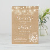Rustic Kraft String Lights Mason Jars Wedding Einladung (Stehend Vorderseite)