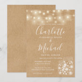 Rustic Kraft String Lights Mason Jars Wedding Einladung (Vorne/Hinten)
