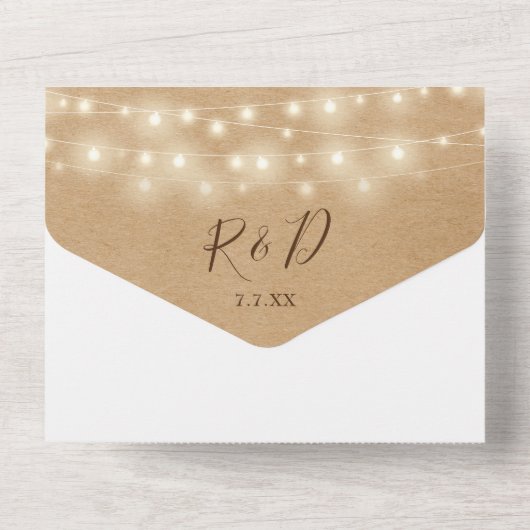 Rustic Kraft String Lights QR Code Wedding All In One Einladung (Rückseite)
