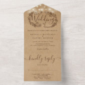 Rustic Kraft String Lights Script BlumenWedding All In One Einladung (Innen Boden)