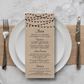 Rustic Kraft String Lights Wedding Menu Werbekarte