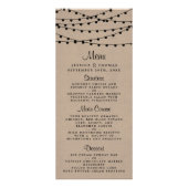 Rustic Kraft String Lights Wedding Menu Werbekarte (Vorne)
