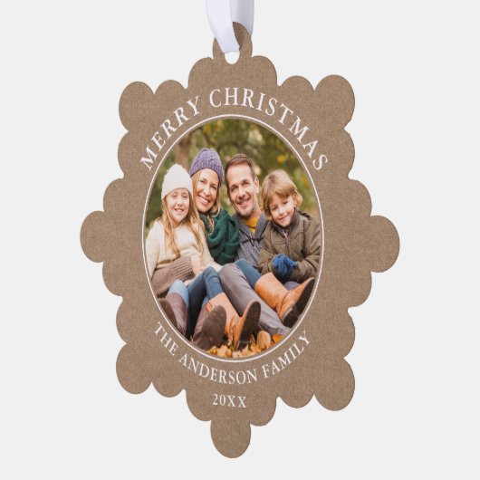 Rustic Kraft Style Frohe Weihnachts-Foto Ornament Karte (Linke Ecke)