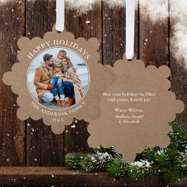 Rustic Kraft Style Happy Holidays Foto Ornament Karte