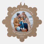 Rustic Kraft Style Happy Holidays Foto Ornament Karte (Vorderseite)
