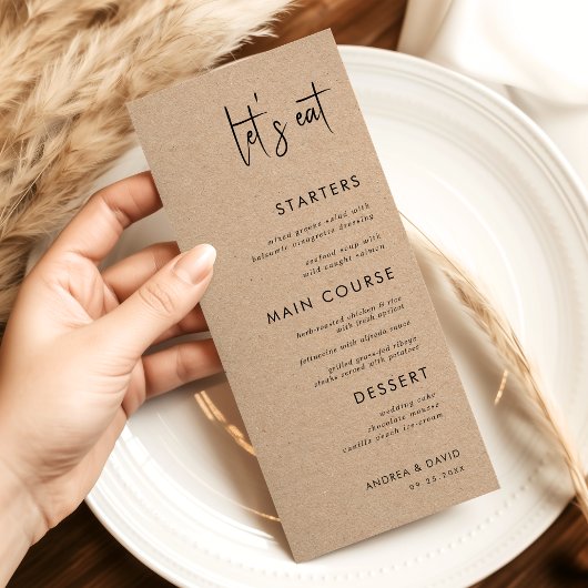 Rustic Kraft Style Let's essen Skript Simple Weddi Menükarte
