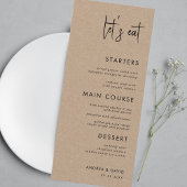 Rustic Kraft Style Let's essen Skript Simple Weddi Menükarte
