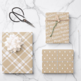 Rustic Kraft Tartan Kariert Frohe Weihnachtsmuster Geschenkpapier Set