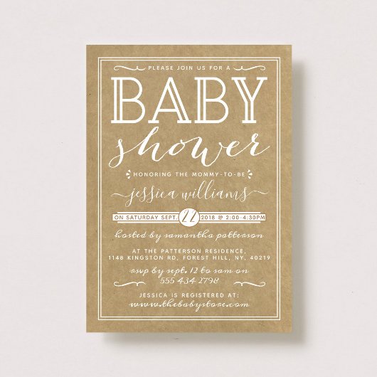 Rustic Kraft Trendy Typografy Baby Shower Einladung