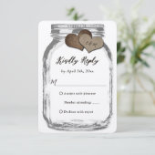 Rustic Kraft Two Hearts Mason Jar Wedding RSVP Karte (Stehend Vorderseite)