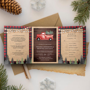 Rustic Kraft Vintag Red Christmas Dreifach Gefaltete Einladung