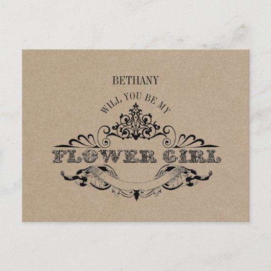 Rustic Kraft Vintager Rahmen ist meine BlütenGirlk Einladungspostkarte (Vorderseite)