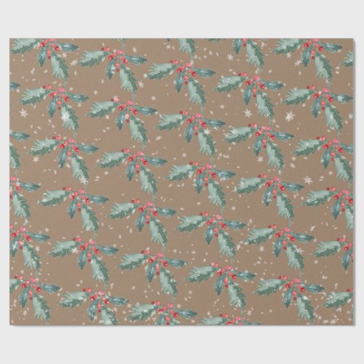 Rustic Kraft Wasserfarbe gestrichen Weihnachten Ho Geschenkpapier (Flach)