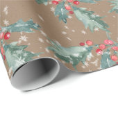 Rustic Kraft Wasserfarbe gestrichen Weihnachten Ho Geschenkpapier (Rolleneckpunkt)
