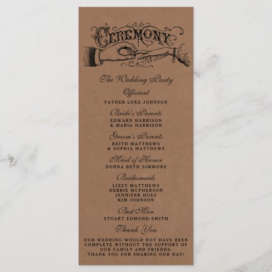 Rustic Kraft Wedding Ceremony Vorlagen (Rückseite)