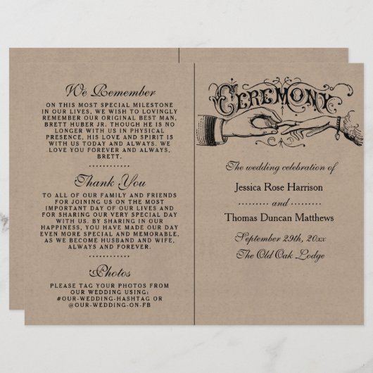 Rustic Kraft Wedding Ceremony Vorlagen (Vorne/Hinten)