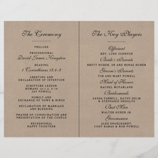Rustic Kraft Wedding Ceremony Vorlagen (Rückseite)