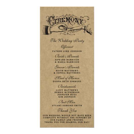 Rustic Kraft Wedding Ceremony Vorlagen Werbekarte (Hinten)