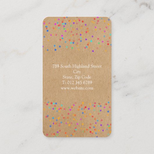 Rustic Kraft Wedding Confetti Boho Stylish Visitenkarte (Rückseite)