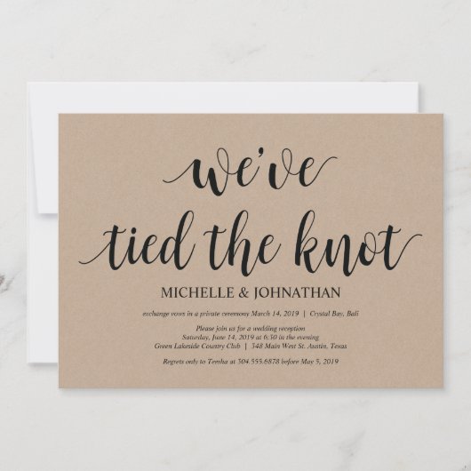 Rustic Kraft Wedding Elopement Empfang lädt ein Einladung (Vorderseite)