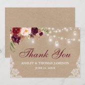 Rustic Kraft Wedding floral Jar Lights Lace Dankeskarte (Vorne/Hinten)