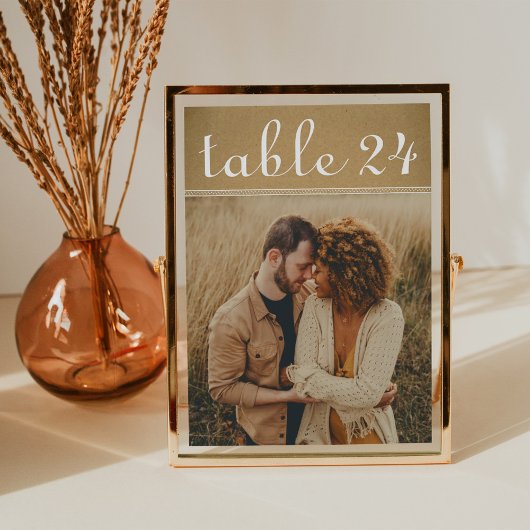 Rustic Kraft Wedding Foto Tischnummer