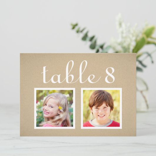 Rustic Kraft Wedding Foto Tischnummer (Stehend Vorderseite)