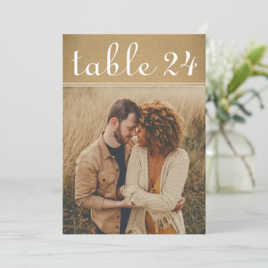 Rustic Kraft Wedding Foto Tischnummer (Stehend Vorderseite)
