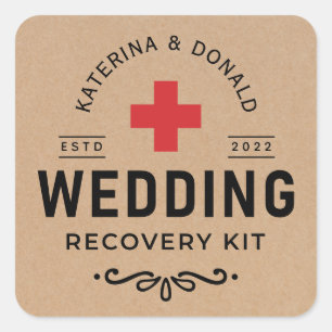 Rustic Kraft Wedding Hangover Erholung Kit Klasse Quadratischer Aufkleber